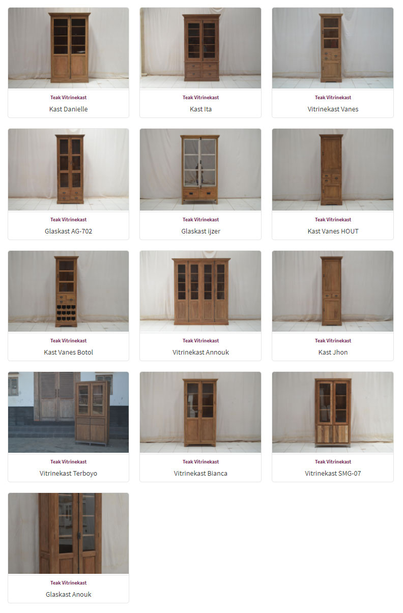 Vitrinekasten Overzicht - Teak Meubelen - Baan Wonen